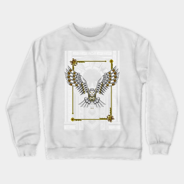 White Owl and Gold Crewneck Sweatshirt by DigitalCoret